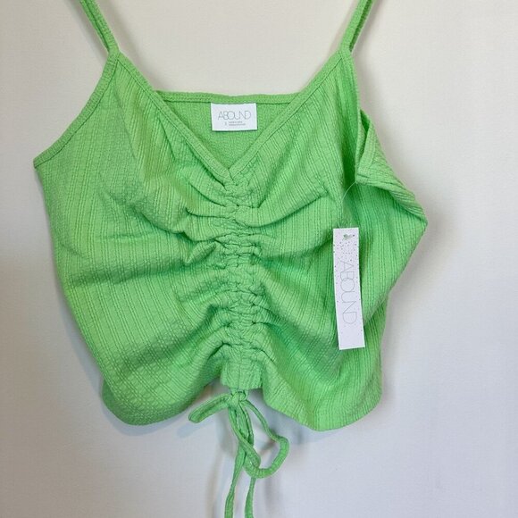 NWT Abound by Nordstrom Neon Lime Green Drawstring Cinched V-Neck Tank - Picture 3 of 6